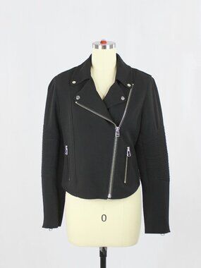 Aritzia WILFRED Montesson Black Crepe Motorcycle Moto Biker Jacket, Size 4